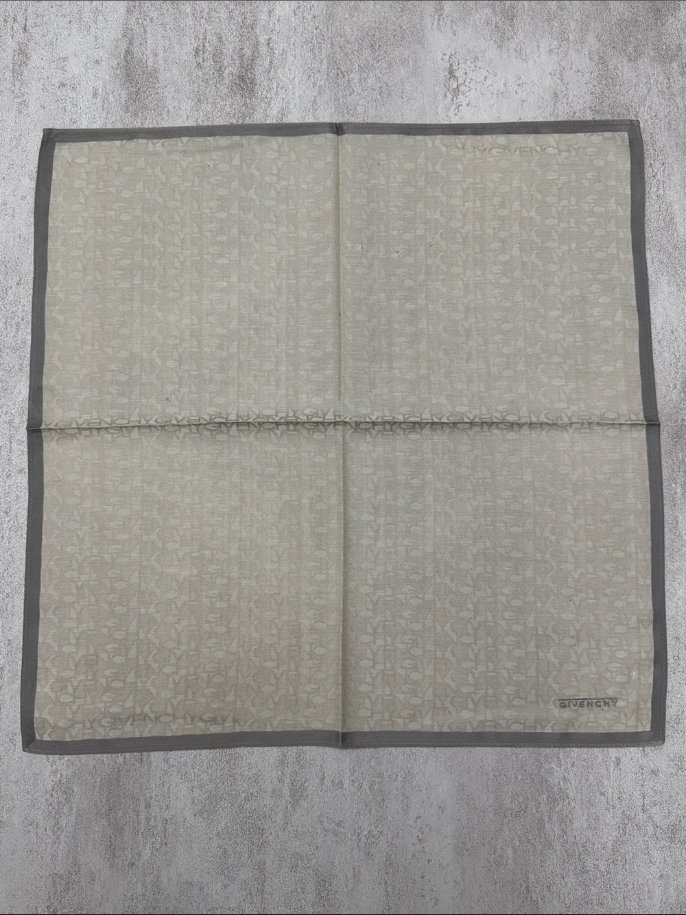 Givenchy Cream-Beige Monogram cotton Square Scarf with Gray Border